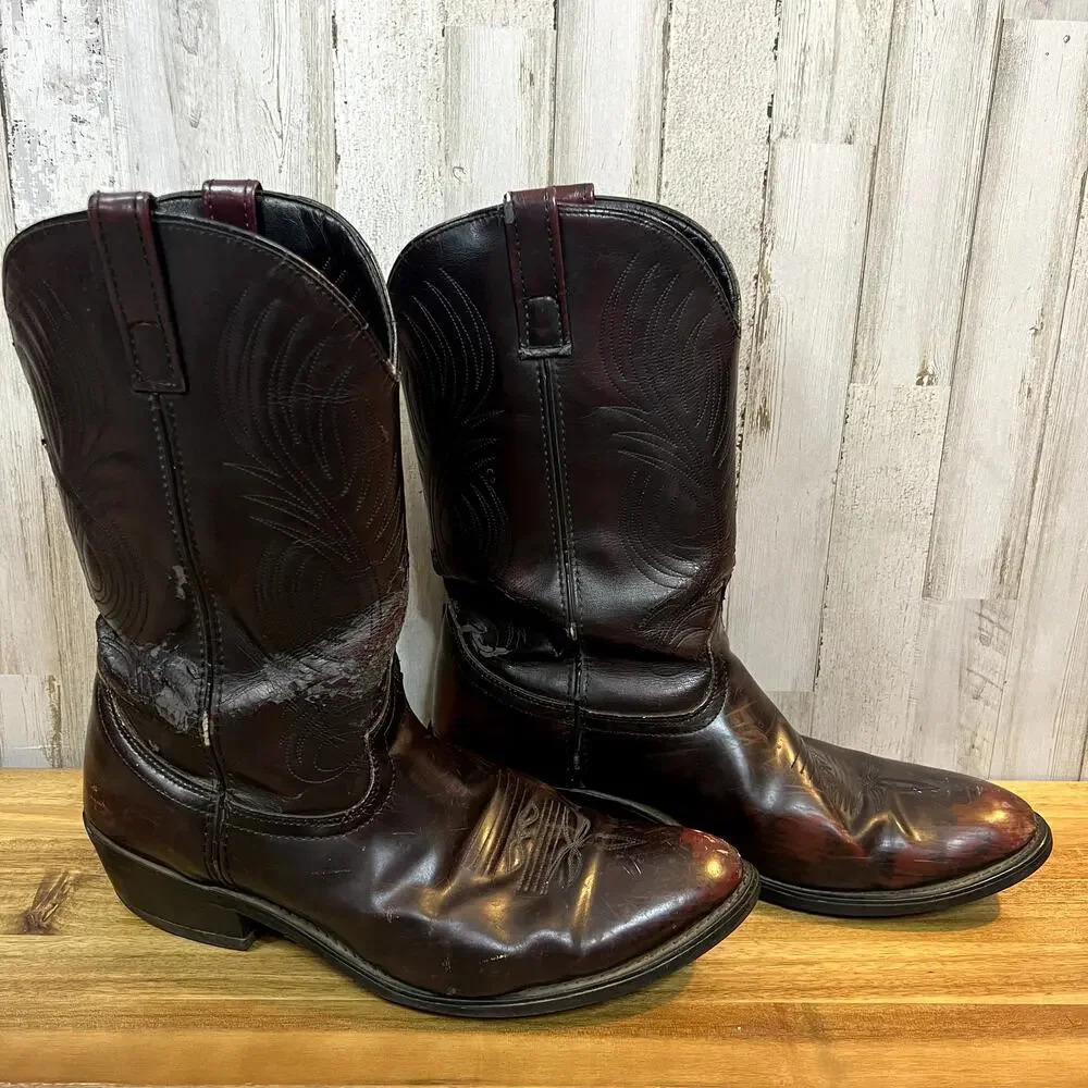 Potenza Men's Leather Western Cowboy Boots Cherry Size 13 EW Mid-Calf Round‎ Toe